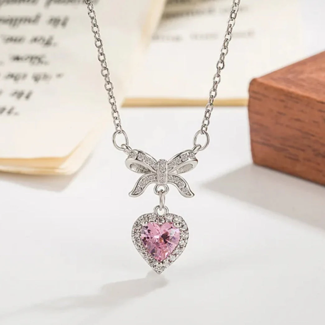 Pink Heart Elegant Clavicle Chain for Ladies & Girls | Fashion Jewelry