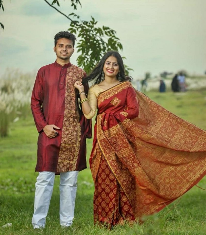 Half Silk Saree Dupaiyan Panjabi Couple Dress